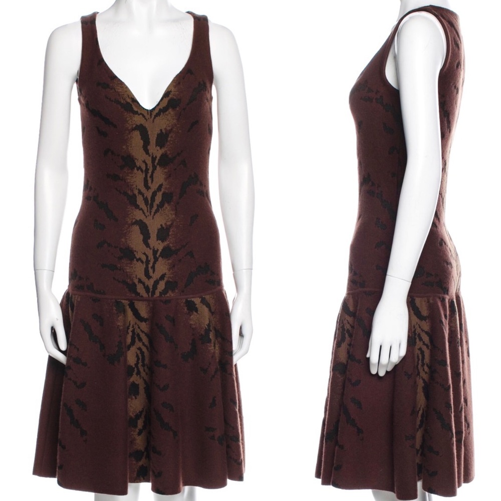 Antonio Berardi Animal Print Wool Dress Brown